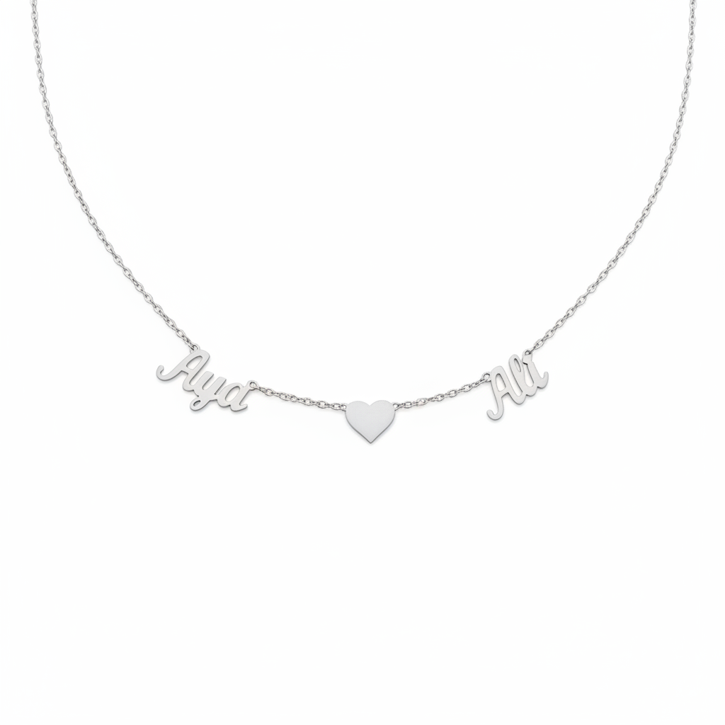 Two Names + Heart Necklace Silver 925