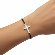 Cross Black Cord Bracelet Silver 925