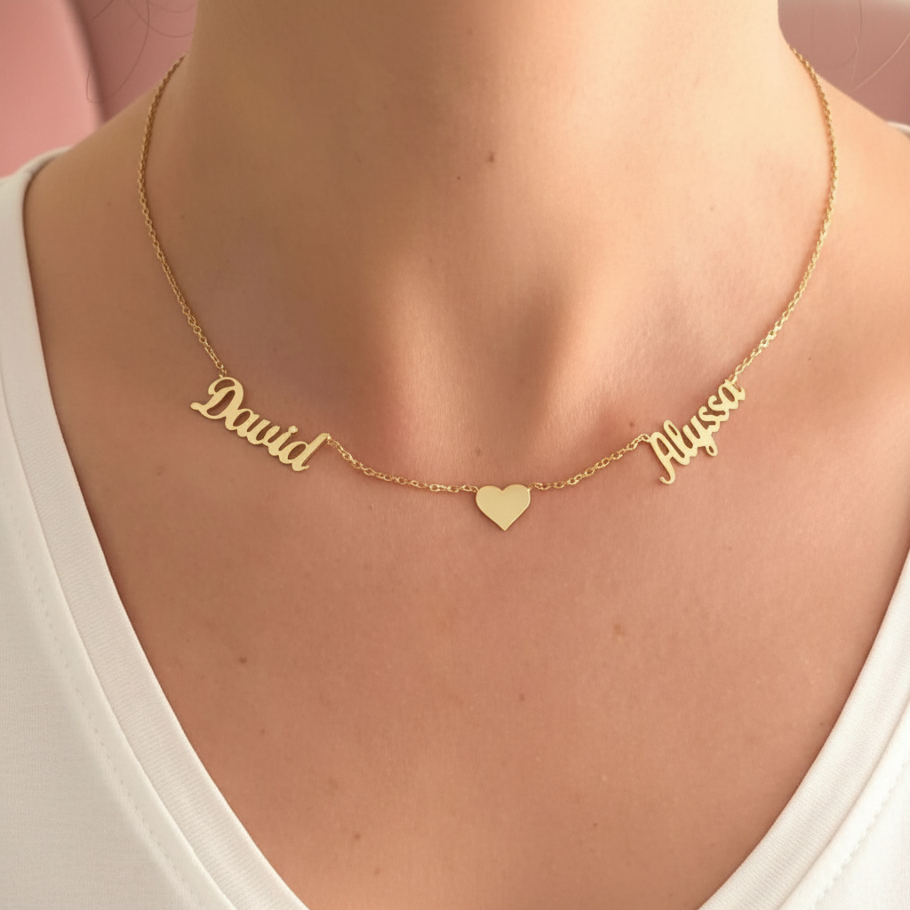 Two Names + Heart Necklace Silver 925