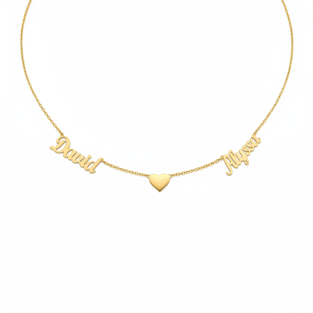 Two Names + Heart Necklace Silver 925